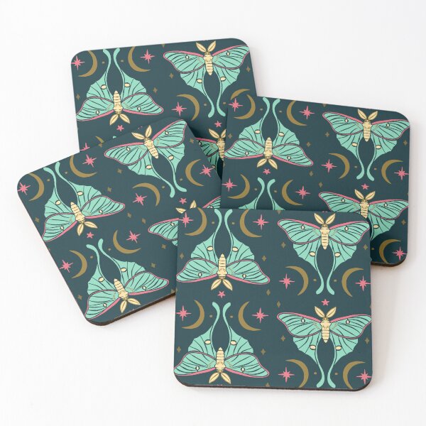 Item preview, Cute Teal Luna Moth with Stars and Crescents on Dark Background designed and sold by paldronma.