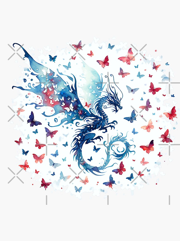Thumbnail 3 von 3, Sticker, Drache mit Schmetterlinge designt und verkauft von Kobeko.
