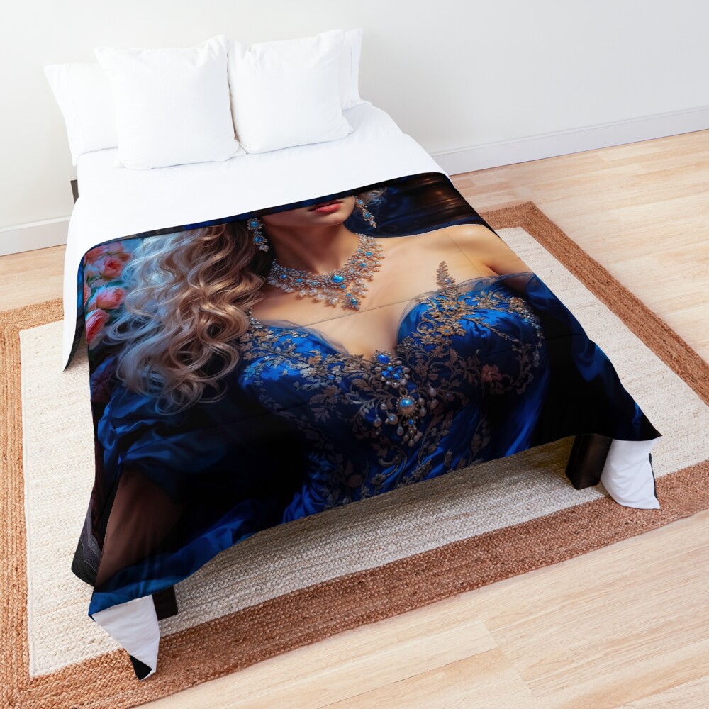 Classical Romantic Portrait Of Constance Emery Wearing The Ophliman Jewels AI Concept Art by Xzendor7 Decorative Art Print Comforter