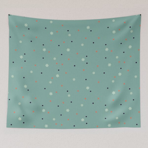 Item preview, Black and red dots, snowflake on blue green. Winter simple Patter designed and sold by by Mònica Roca.