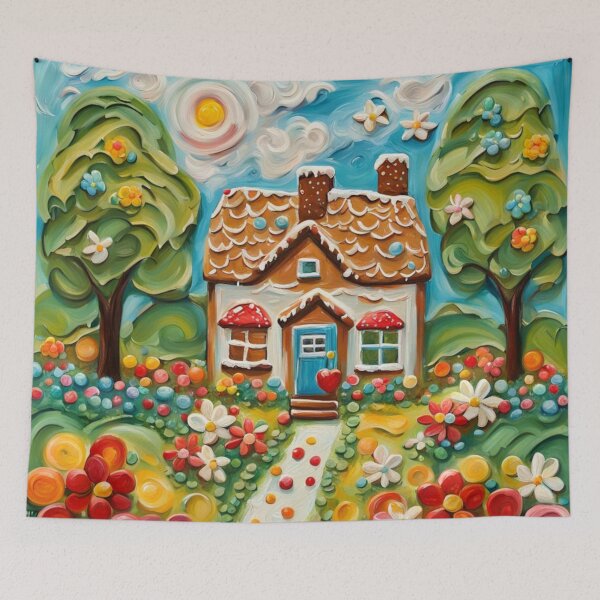 Item preview, Gingerbread House Springtime Oil Impasto Painting designed and sold by MeadowFarmPrint.