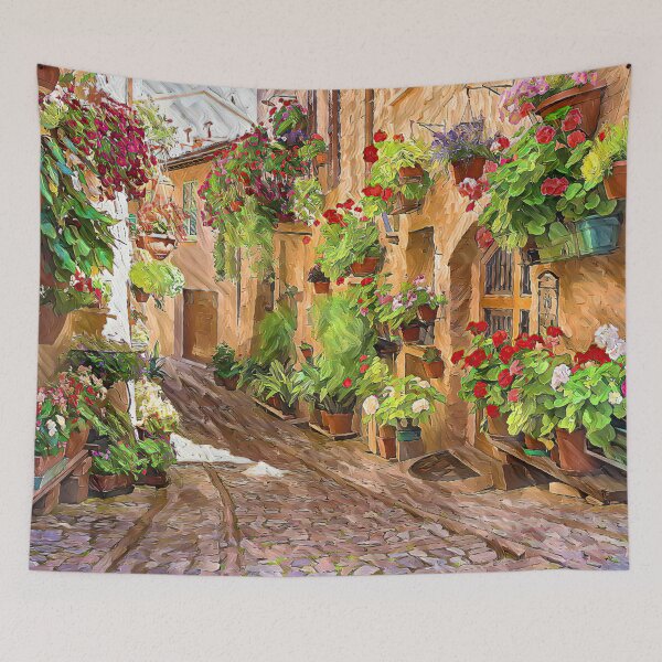 Item preview, Garden on the Street, The Path of Flowers, Art Print, Colors of Mediterranean, Provence Art Print, Street of Provence, Fine Art Poster designed and sold by Artistic Gift Print.