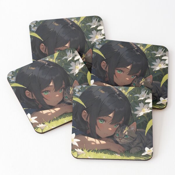 Item preview, Anime girl with cat on shoulder portrait art designed and sold by TheArtistOf2022.