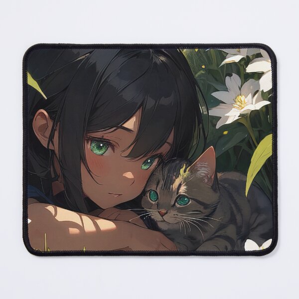 Item preview, Anime girl with cat on shoulder portrait art designed and sold by TheArtistOf2022.