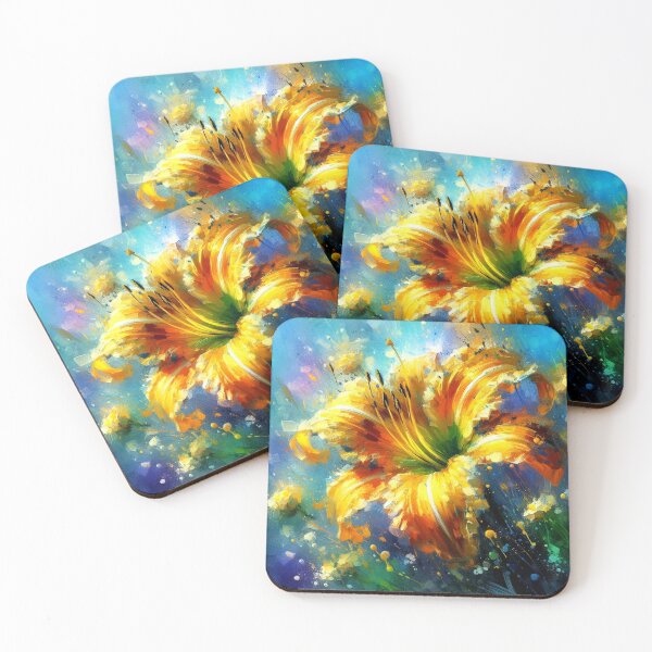 Item preview, Impressionistic Yellow Daylily Teal Background designed and sold by oceanlady65.