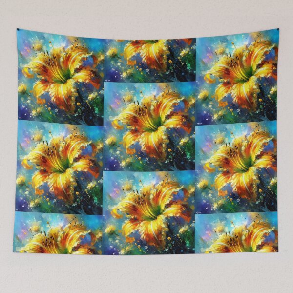Item preview, Impressionistic Yellow Daylily Teal Background designed and sold by oceanlady65.
