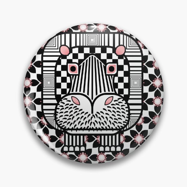 Item preview, Square Hippo with flowers - Black and White designed and sold by Hippopottermiss.