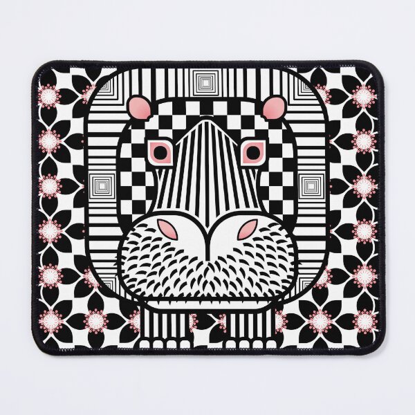 Item preview, Square Hippo with flowers - Black and White designed and sold by Hippopottermiss.