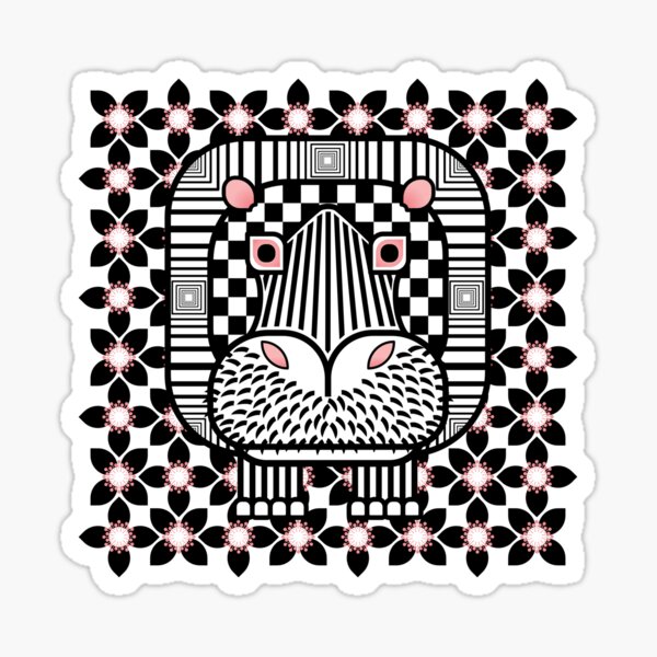 Item preview, Square Hippo with flowers - Black and White designed and sold by Hippopottermiss.