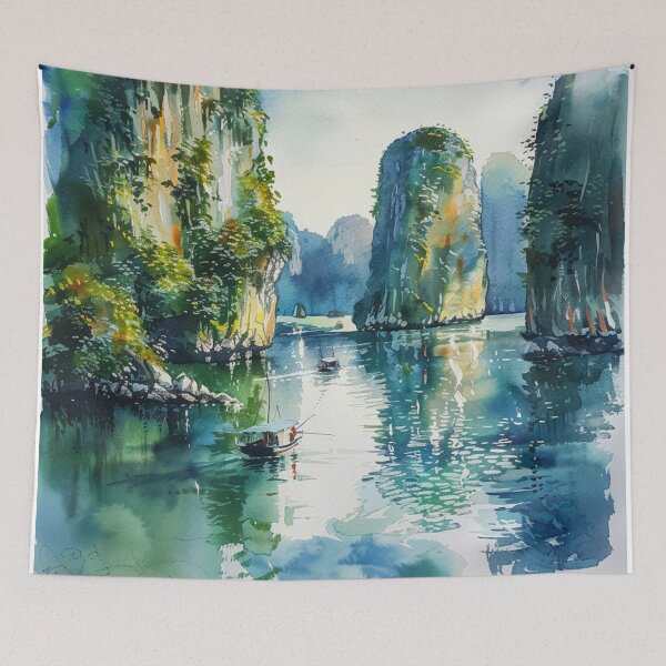 Item preview, A Watercolor Design of Ha Long Bay - Vietnam designed and sold by Sketch-Shack.