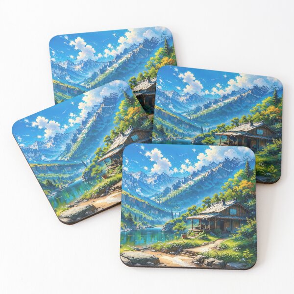 Item preview, Anime cabin in lake with mountains landscape designed and sold by TheArtistOf2022.