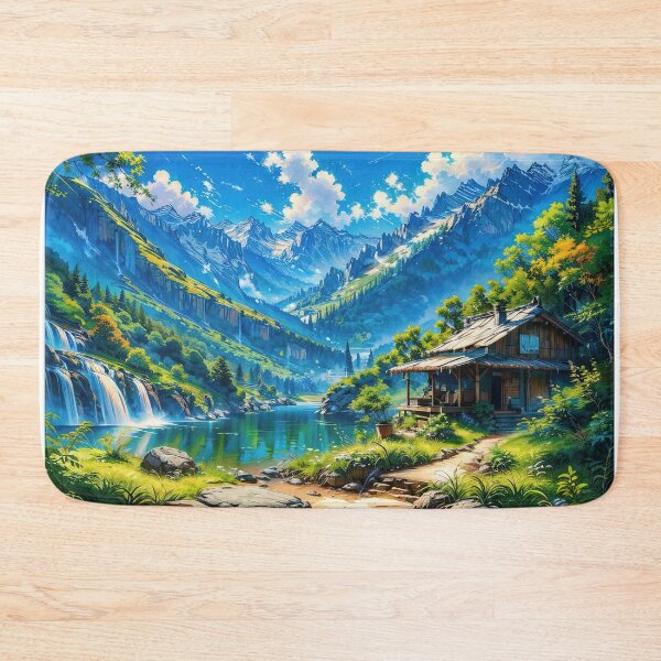 Item preview, Anime cabin in lake with mountains landscape designed and sold by TheArtistOf2022.