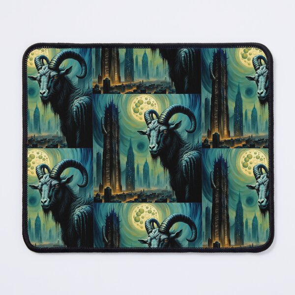 Item preview, Dark Goat with Moon and Futuristic Building designed and sold by koreatvtea.