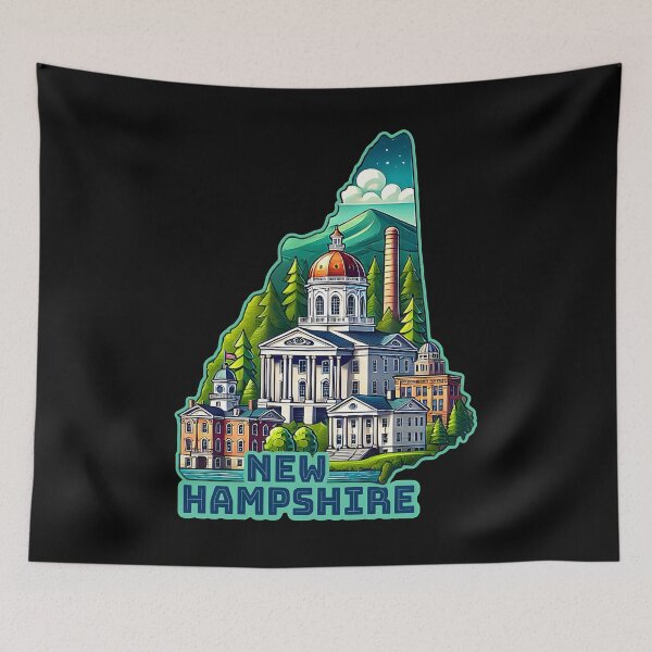 Item preview, New Hampshire State Map USA Skyline and Landmarks Illustration- travel souvenir art designed and sold by Unitepeople.