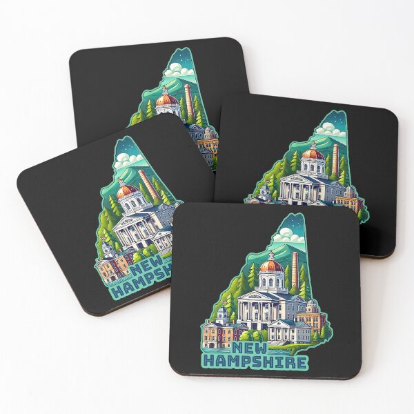 Item preview, New Hampshire State Map USA Skyline and Landmarks Illustration- travel souvenir art designed and sold by Unitepeople.