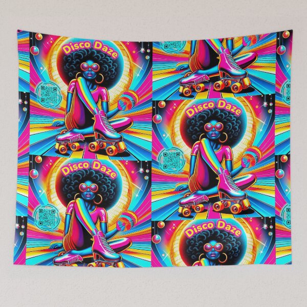 Item preview, Colorful Retro Disco Afro Roller Skater Interactive Musical & Movement QR code scannable Image  designed and sold by B-DIFF-e-RENT.