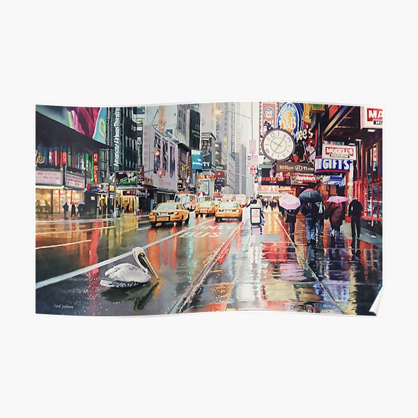 "Detour" Pelican in New York Watercolor Poster