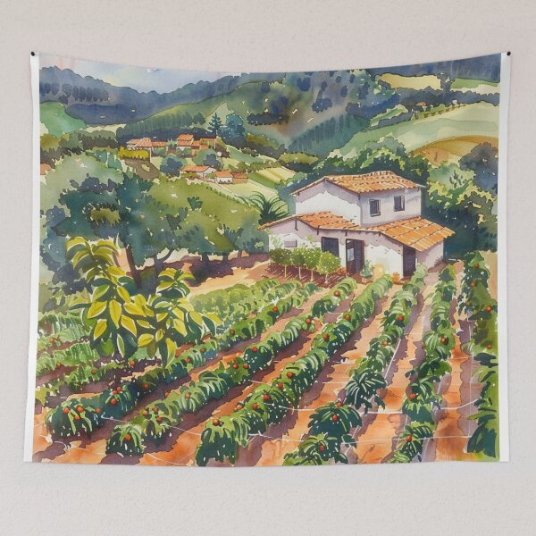 Item preview, A Watercolor Design of a coffee plantation in Minas Gerais - Brazil  designed and sold by Sketch-Shack.