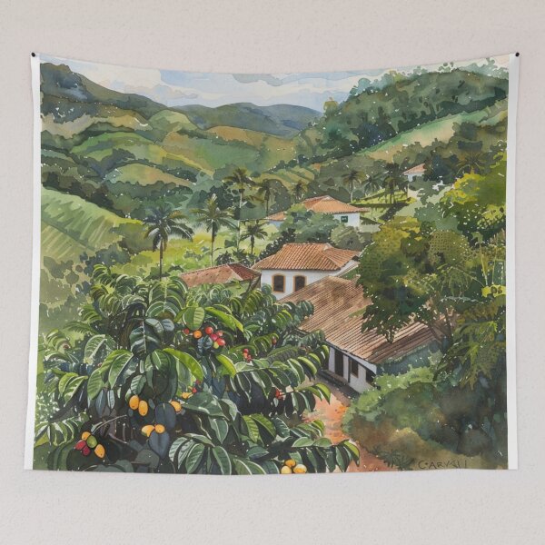 Item preview, A Watercolor Design of a coffee plantation in Minas Gerais - Brazil  designed and sold by Sketch-Shack.