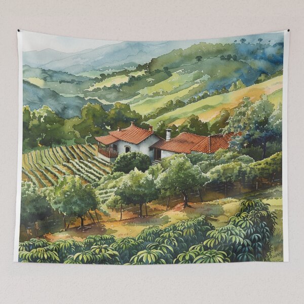 Item preview, A Watercolor Design of a coffee plantation in Minas Gerais - Brazil  designed and sold by Sketch-Shack.