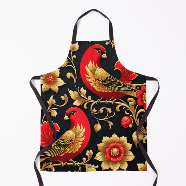 Item preview, FLORAL AND TROPICAL PATTERN O6 - Gift items and personal use / Bird, Red, Leaves, Black, Flowers, Jungle, Russian, Golden, Art designed and sold by LumDesignArt.