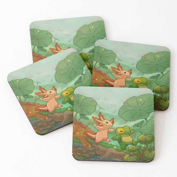 Item preview, Frog Axolotl Amphibian Friends Poster magical asian style artwork designed and sold by DingHuArt.