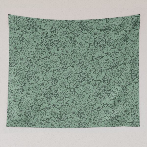 Item preview, Repeatable Butterflies and Flowers in Victorian Green designed and sold by UB Draws.