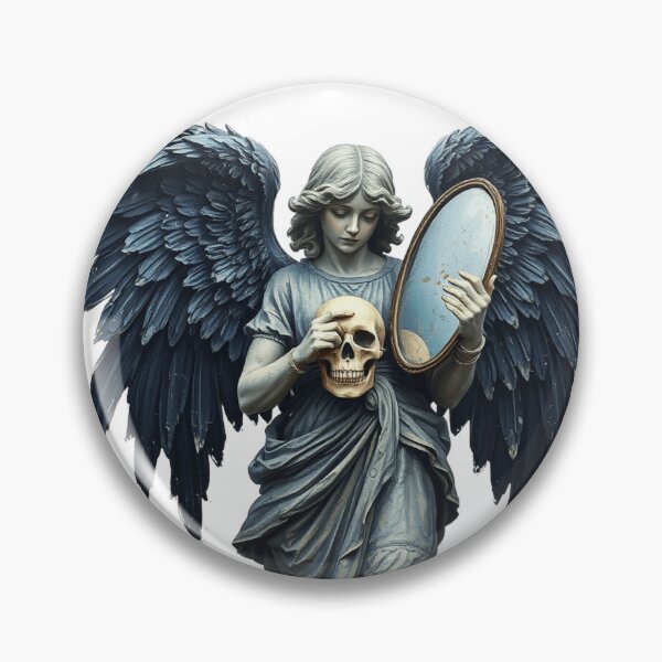 Item preview, Fallen angel holding mirror and a skull in Gothic punk style designed and sold by TaliaShin.