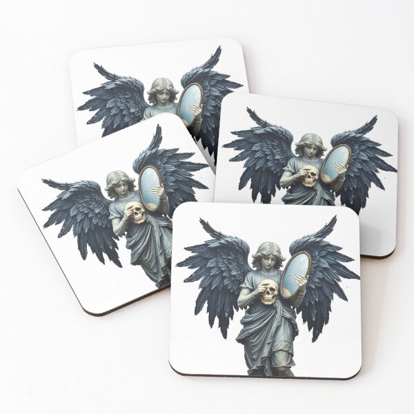 Item preview, Fallen angel holding mirror and a skull in Gothic punk style designed and sold by TaliaShin.