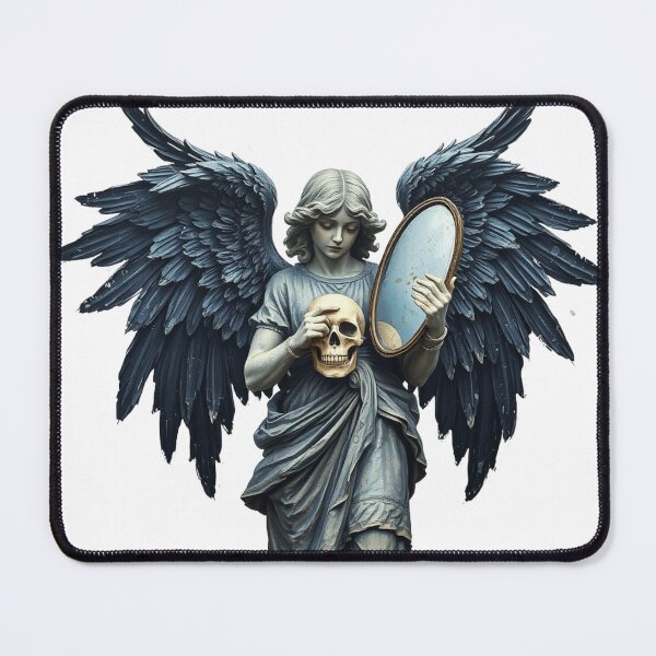Item preview, Fallen angel holding mirror and a skull in Gothic punk style designed and sold by TaliaShin.