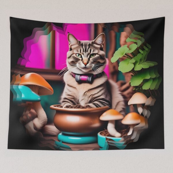 Item preview, Cat in a Mushroom Garden designed and sold by DotLineColor.