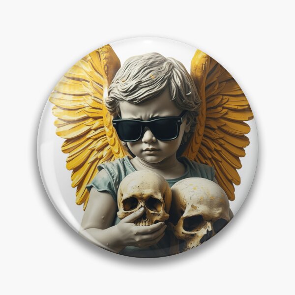 Item preview, Punk rock funny Angel design with Skulls, yellow wings designed and sold by TaliaShin.