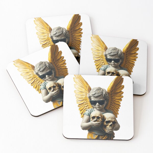 Item preview, Punk rock funny Angel design with Skulls, yellow wings designed and sold by TaliaShin.