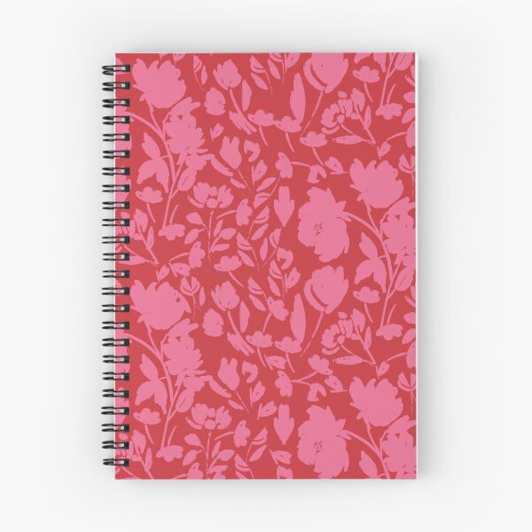 Aperçu de l'œuvre Silhouette de fleurs rose vif sur fond rouge, motif floral créée et vendue par Terri Conrad.