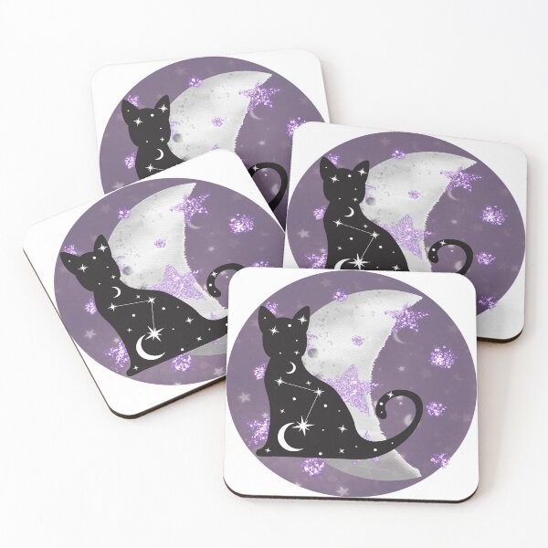 Item preview, Witchy Mystical Black Cat Kitty Crescent Moon and Stars designed and sold by WildWoodlandWitch.