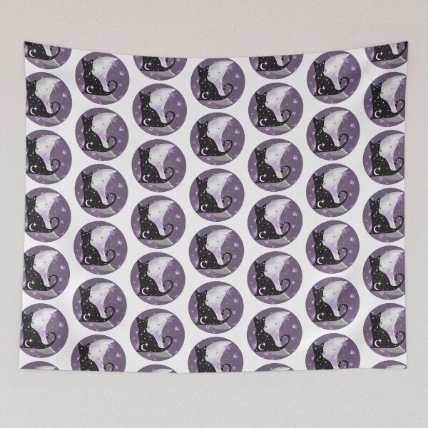 Item preview, Witchy Mystical Black Cat Kitty Crescent Moon and Stars designed and sold by WildWoodlandWitch.