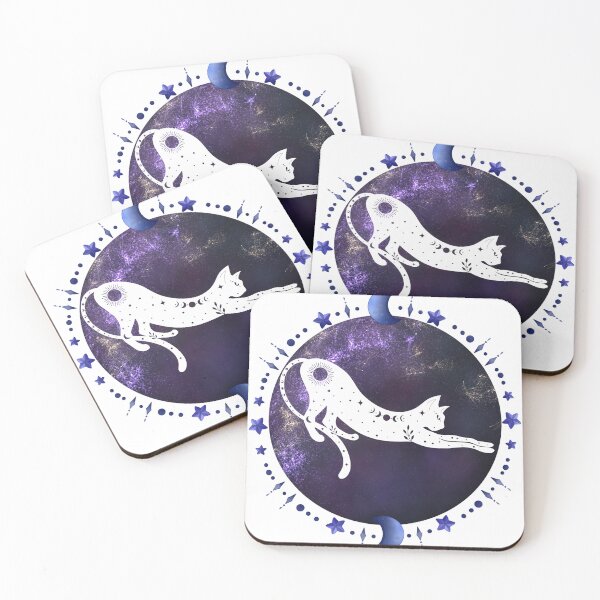 Item preview, Witchy Mystical Black Cat Kitty Crescent Moon and Stars designed and sold by WildWoodlandWitch.