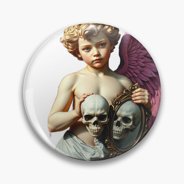 Item preview, Romantic Boy Angel statue pink wings with punk rock skull designed and sold by TaliaShin.