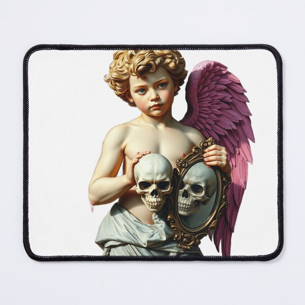 Item preview, Romantic Boy Angel statue pink wings with punk rock skull designed and sold by TaliaShin.