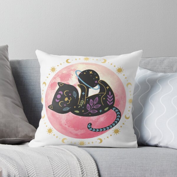 Item preview, Galactic Mystical Black Cat Kitty Pink Moon designed and sold by WildWoodlandWitch.