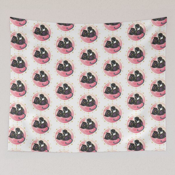 Item preview, Galactic Mystical Black Cat Kitty Pink Moon designed and sold by WildWoodlandWitch.
