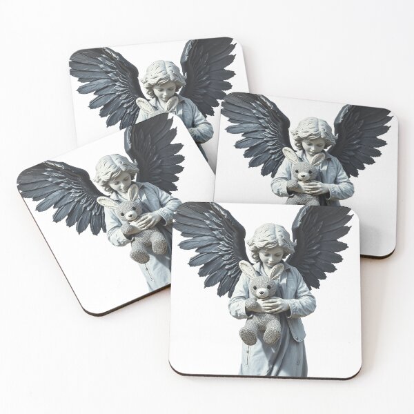 Item preview, Dark wings Angel holding a bunny teddy bear| Diamond luxury designed and sold by TaliaShin.