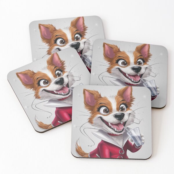 Item preview, Happy dog ​​drinks water from a cup through a straw designed and sold by Koncept-Studio.