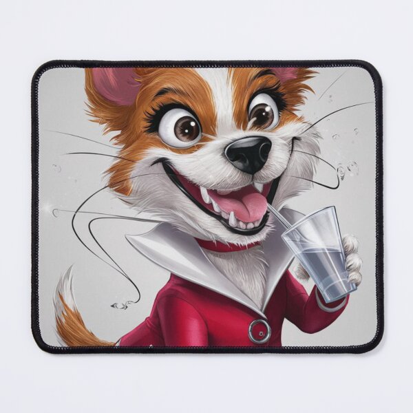 Item preview, Happy dog ​​drinks water from a cup through a straw designed and sold by Koncept-Studio.