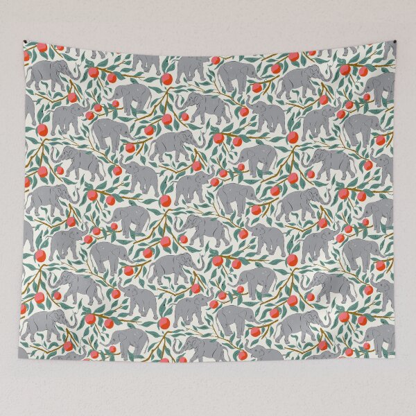 Item preview, Elephants and Red Apples on Beige Background designed and sold by Sally Ellington Creative.