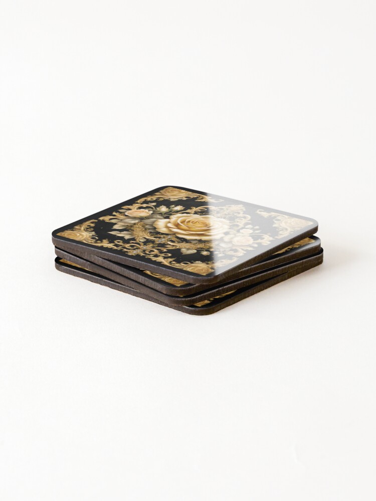 Thumbnail 4 of 5, Coasters (Set of 4), Jewels, Yellow Roses & Gold Rococo designed and sold by DesignsByPrnces.