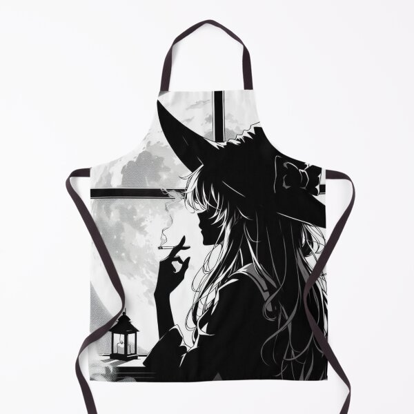 Item preview, Witch-like shadow in anime style, smoking a cigarette, looking at the moon through a window. designed and sold by MYSTAYA.