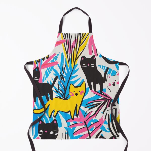 Item preview, Playful Cats and Tropical Plants Pattern with Vibrant Colors and Bold Outlines designed and sold by PaintbrushPlace.