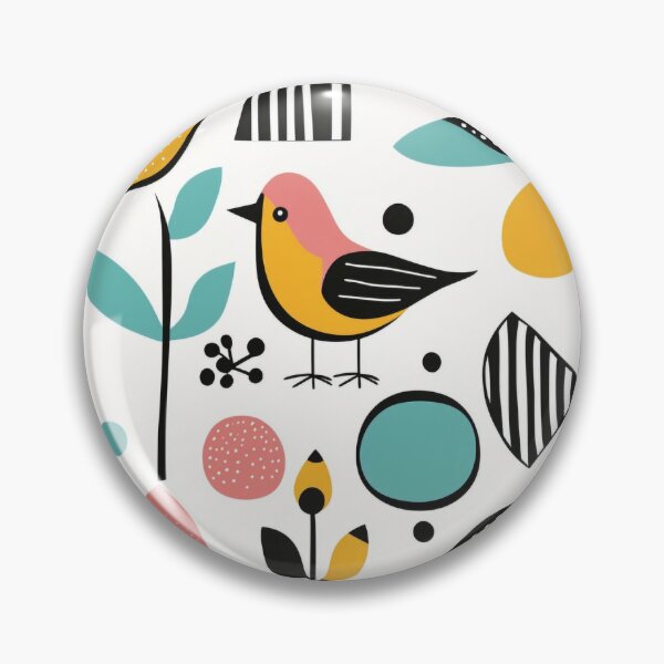 Artikelvorschau, Mid-Century Modern-Muster mit Vögeln, Blumen und kräftigen Formen entworfen und verkauft von PaintbrushPlace.
