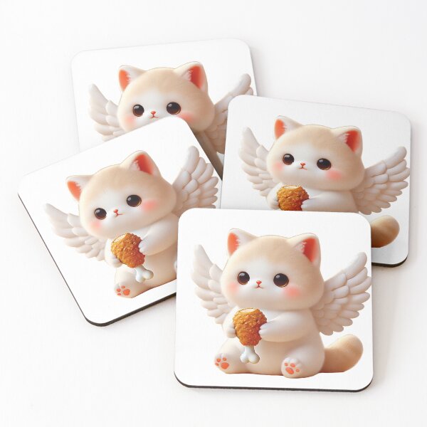 Item preview, Cute Angel Cat Eating Chicken - Adorable Winged Kitten with Drumstick designed and sold by EchoFusion.